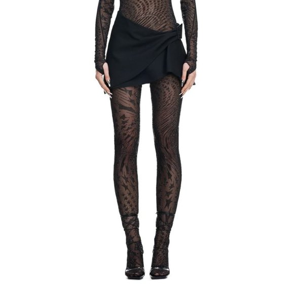 Mugler x HM Rhinestone-embellished Mesh Tights - Picture 1 of 1